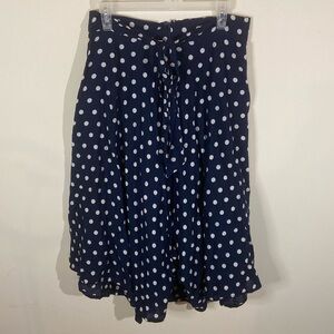 Anthropologie Porridge Retro Flowy Navy Blue&White Polka Dot Midi Skirt Size L